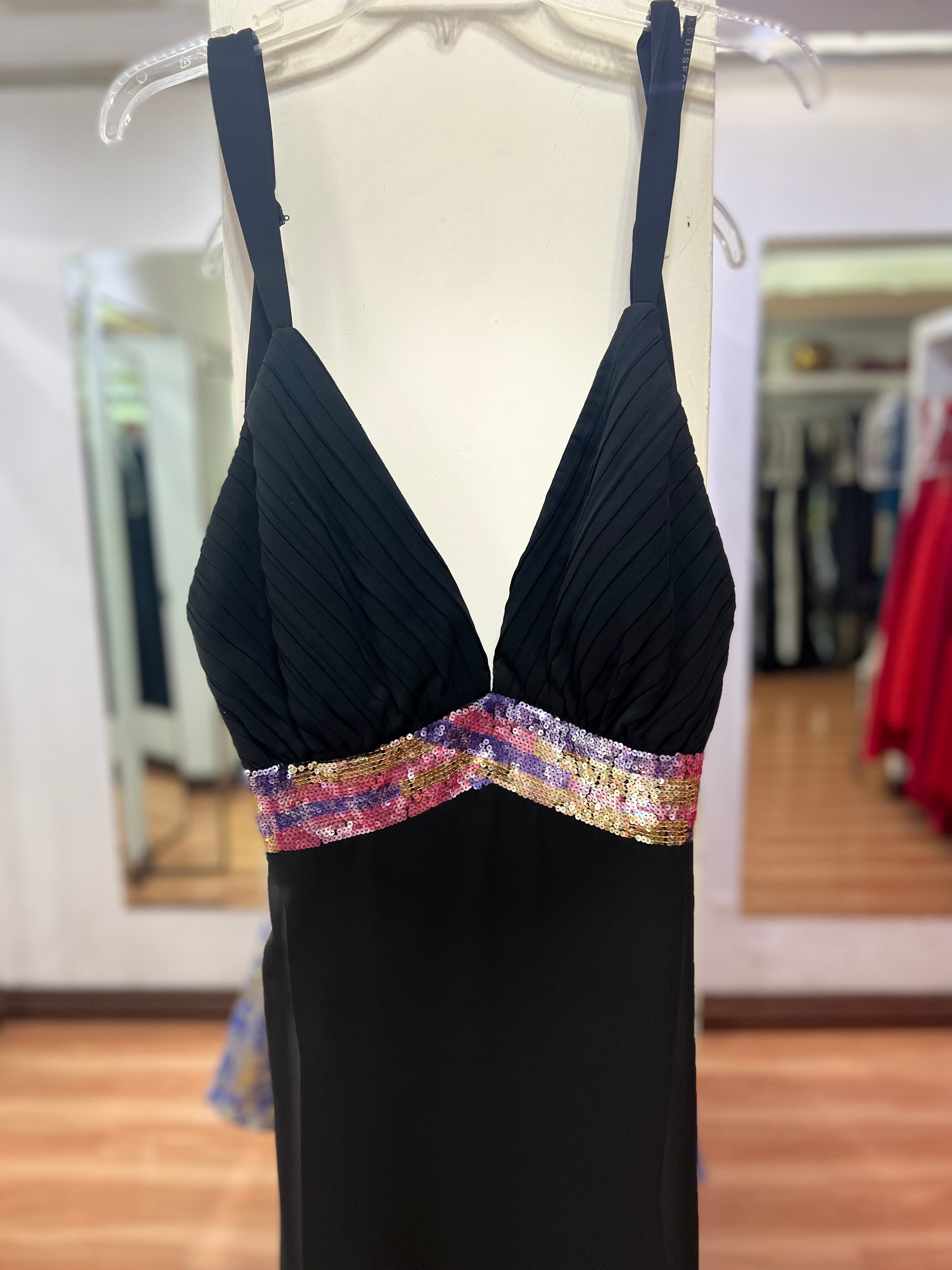 VESTIDO LARGO NEGRO LENTEJUELAS