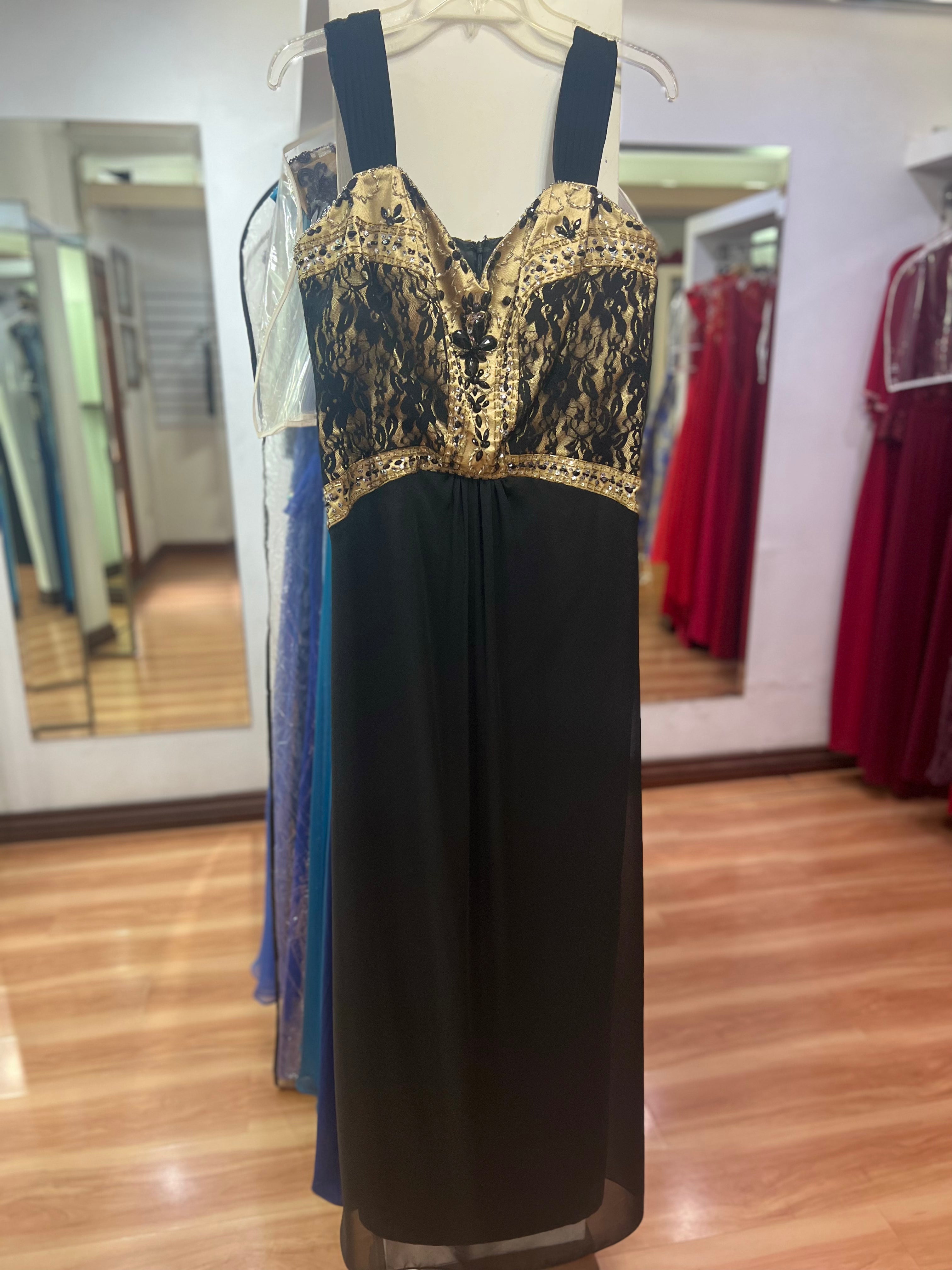 VESTIDO LARGO NEGRO Y DORADO