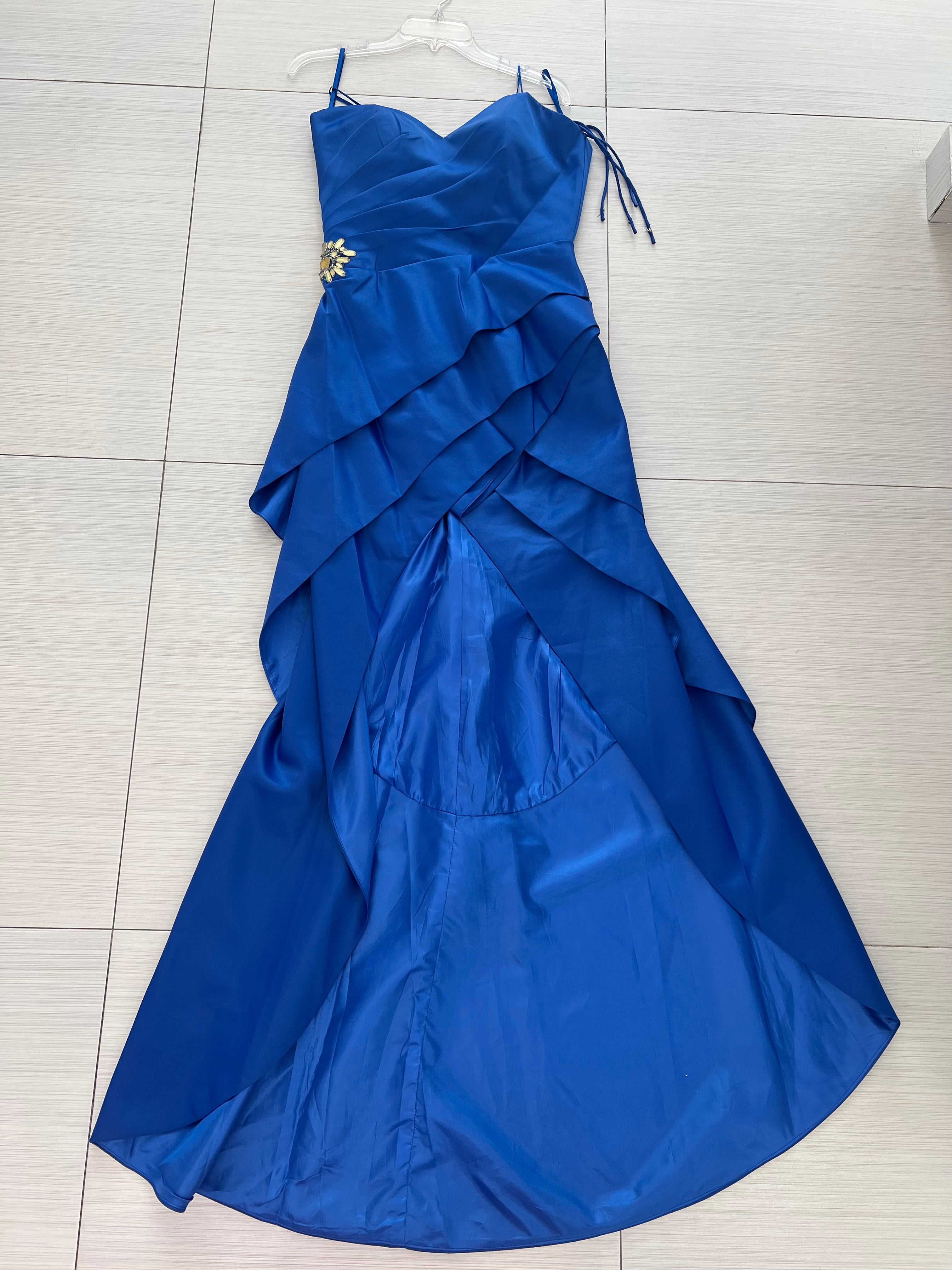 VESTIDO LARGO AZUL REY STRAPLESS