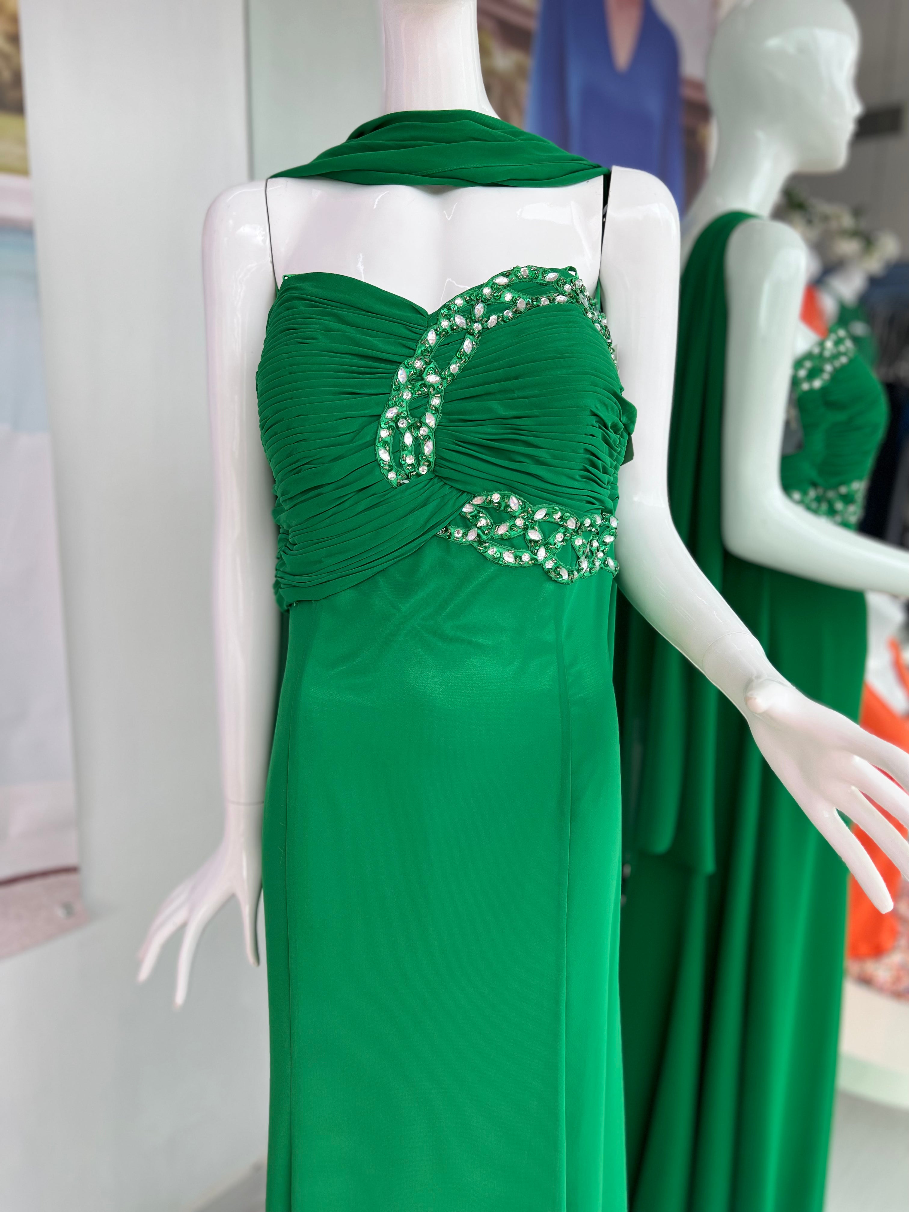 VESTIDO LARGO VERDE BORDADO