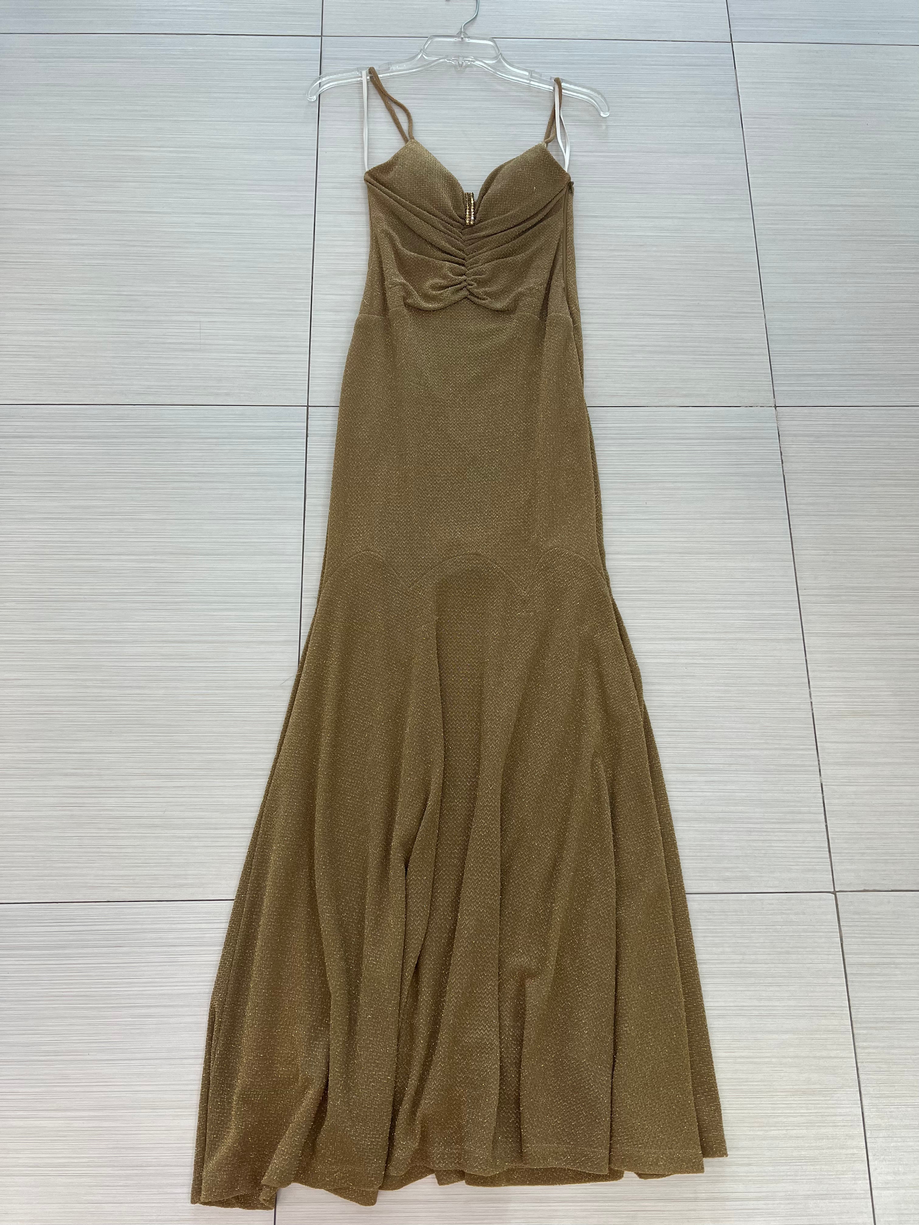 VESTIDO LARGO DORADO TIRANTES