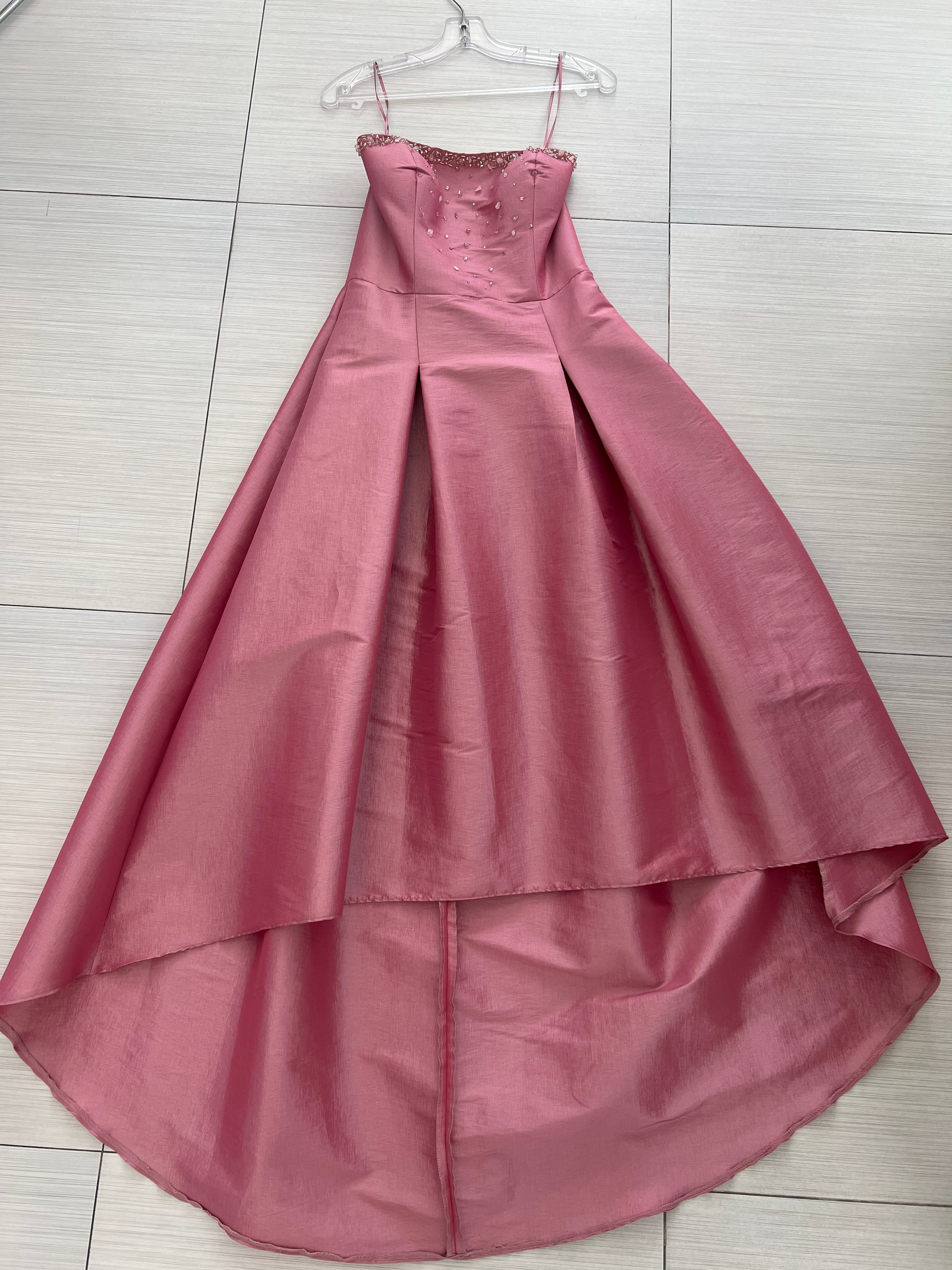 VESTIDO LARGO ROSA STRAPLESS