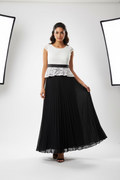 VESTIDO LARGO NEGRO CON BLANCO 9366