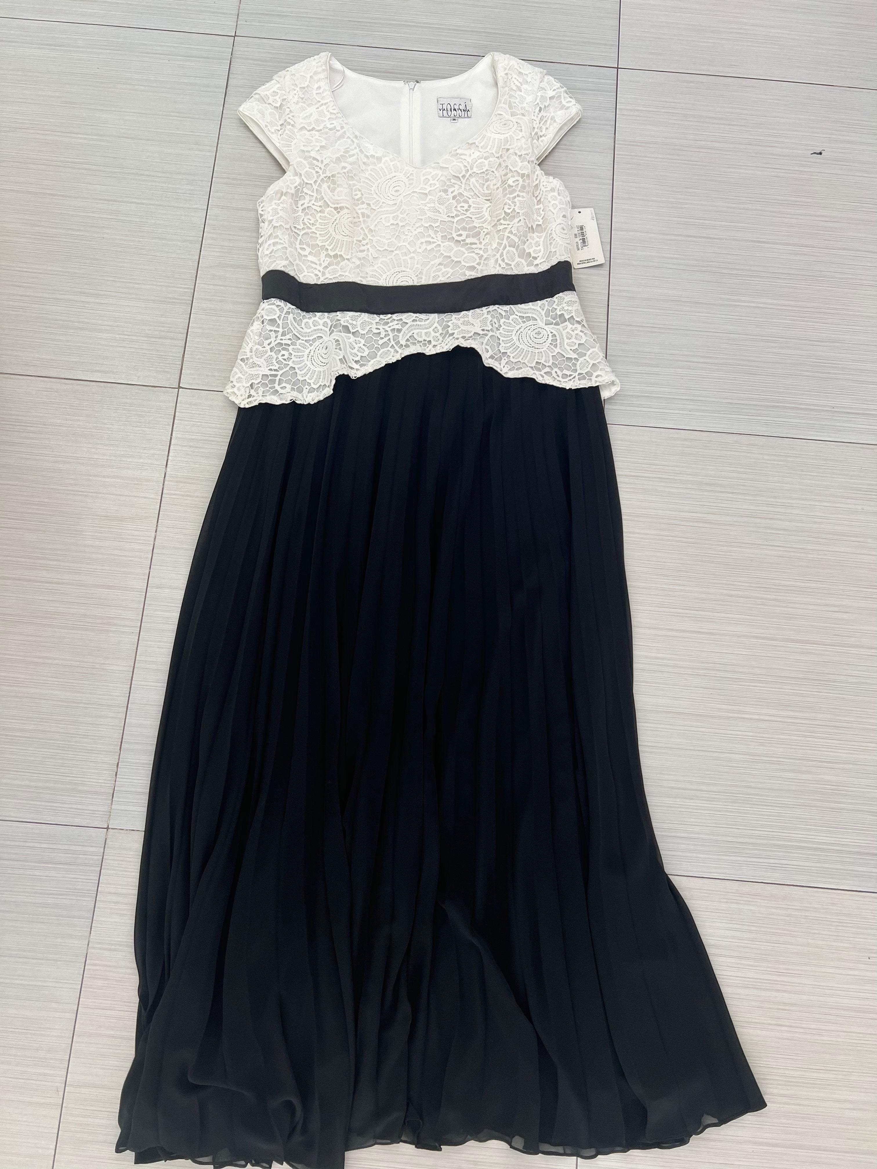 VESTIDO LARGO NEGRO CON BLANCO