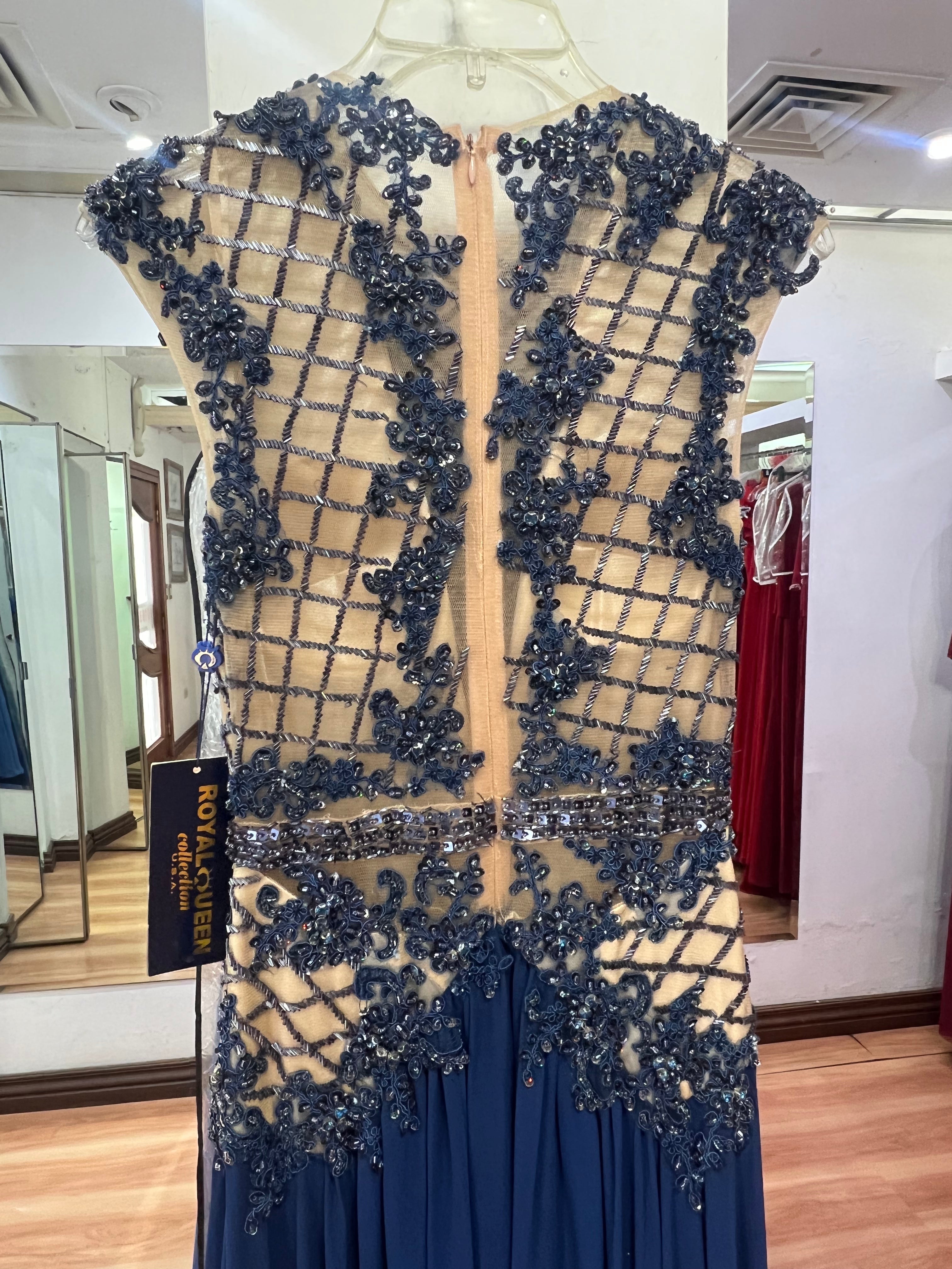 VESTIDO LARGO AZUL PEDRERIA