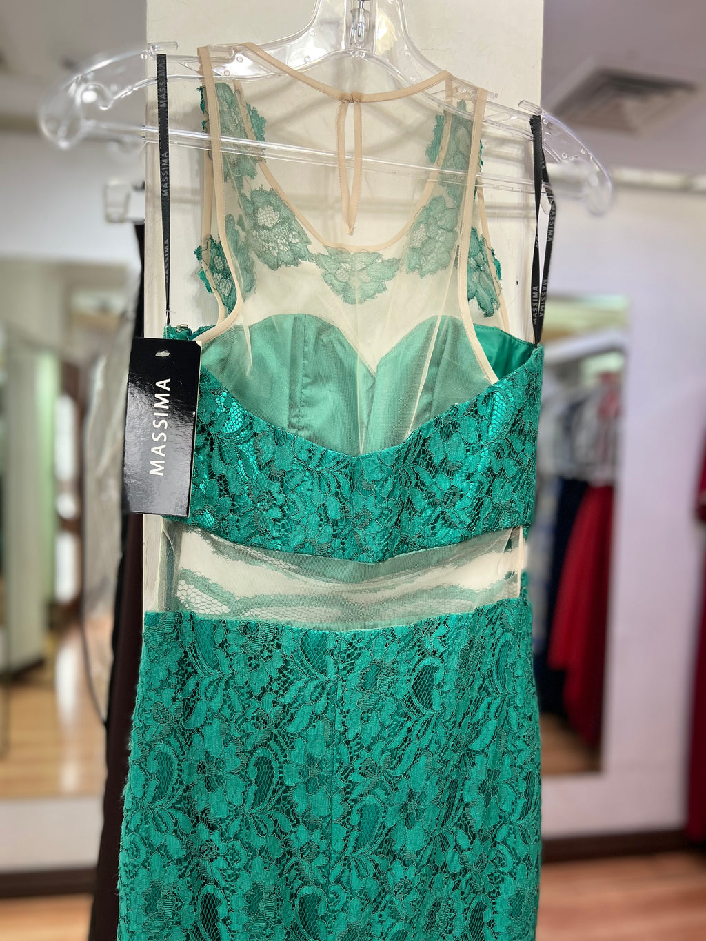 VESTIDO LARGO VERDE ENCAJE