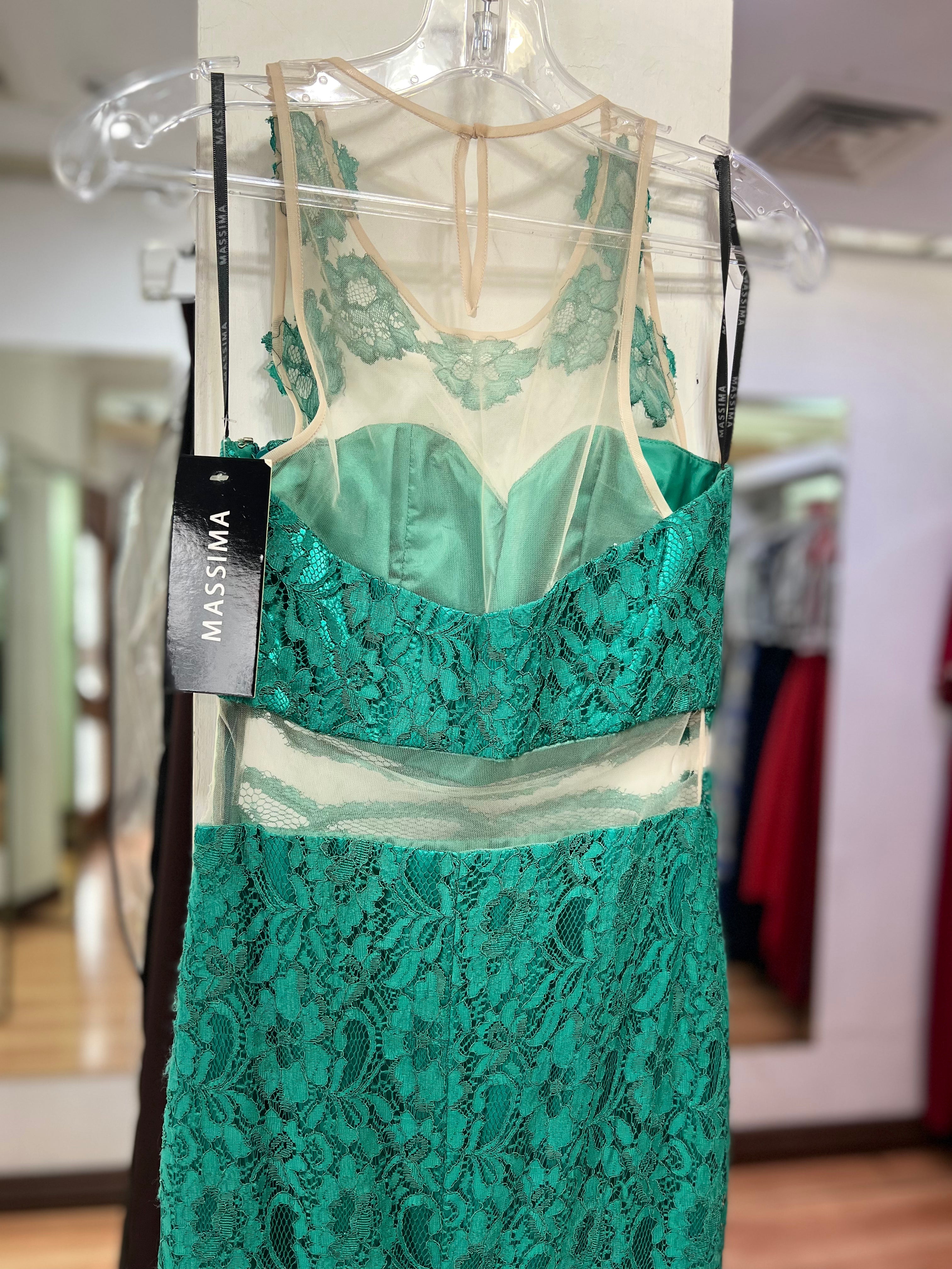 VESTIDO LARGO VERDE ENCAJE