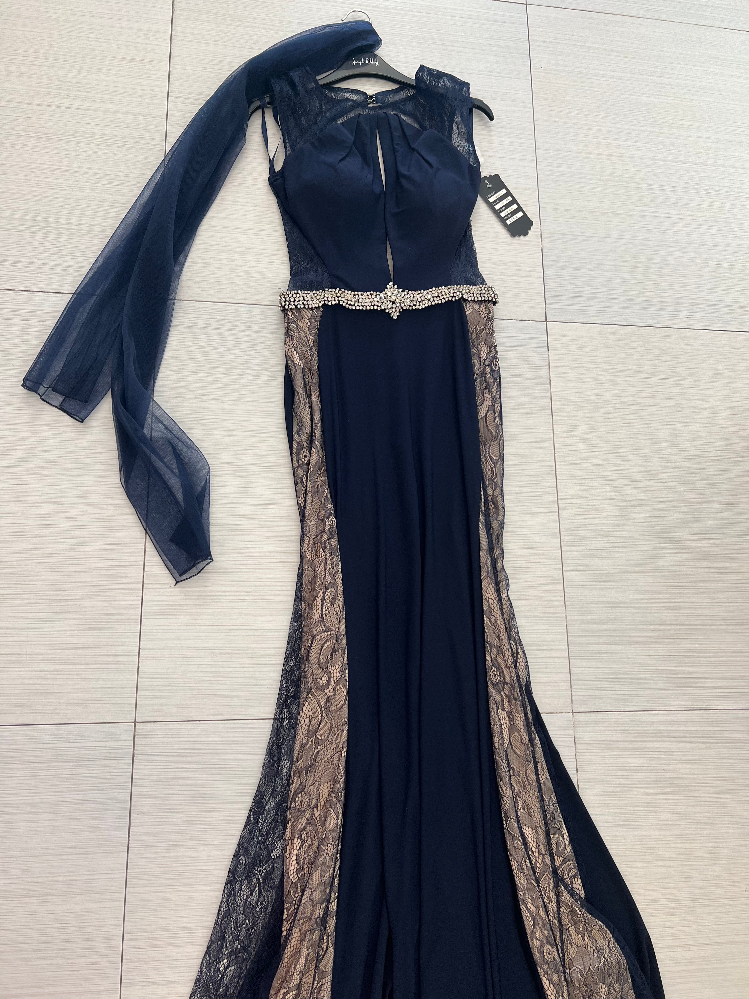 VESTIDO LARGO AZUL MARINO ESCOTADO