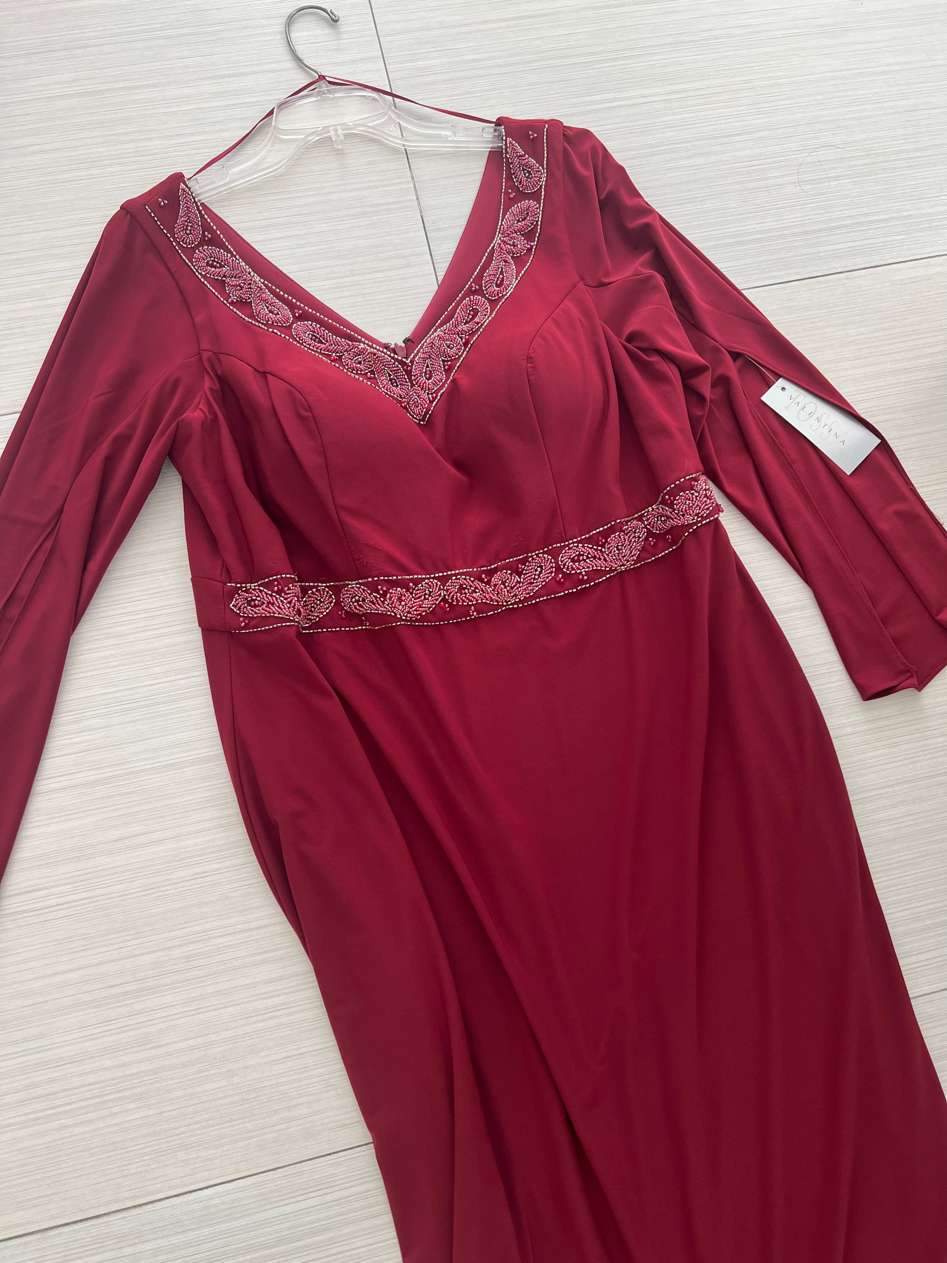 VESTIDO LARGO VINO MANGA 3/4