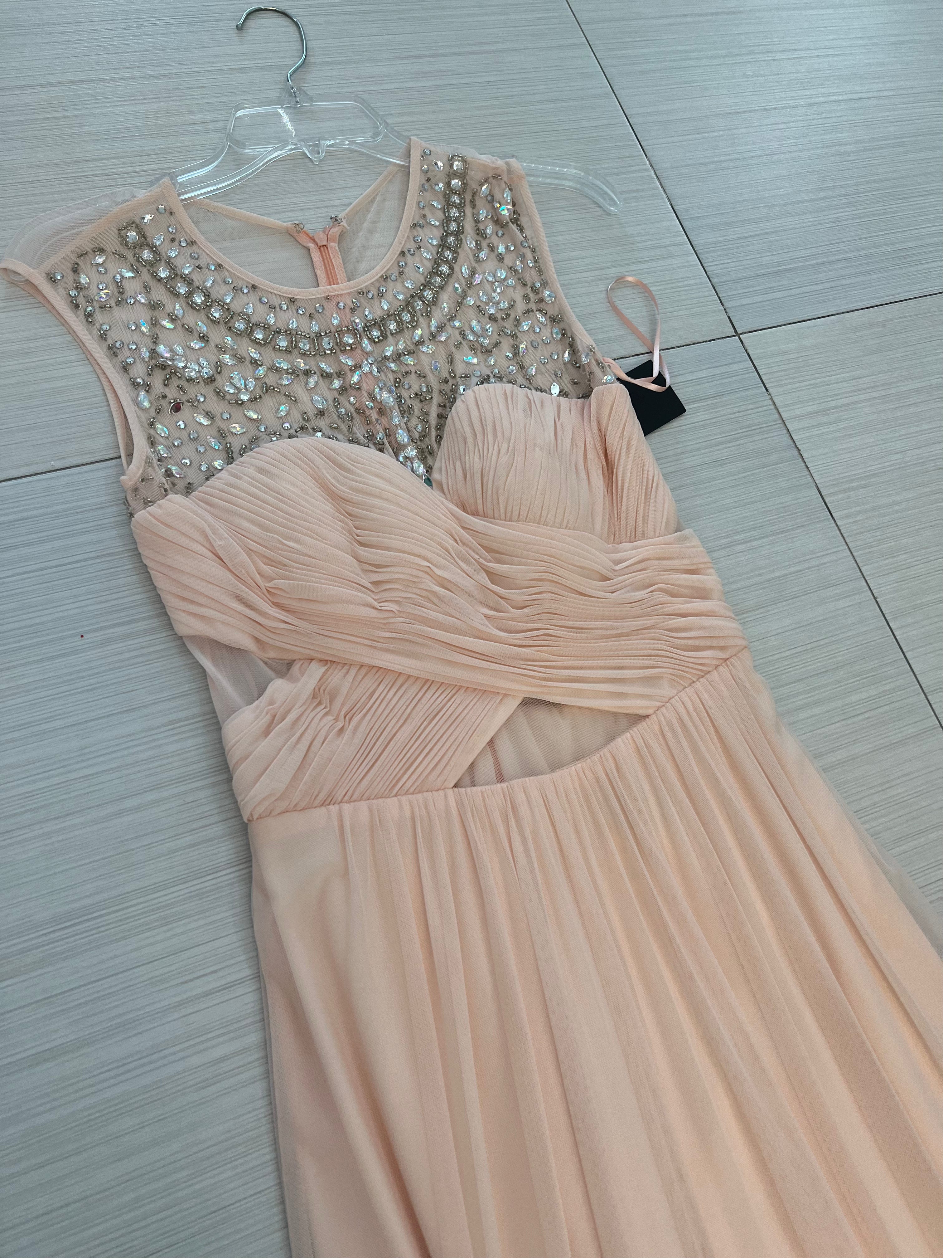 VESTIDO LARGO PALO DE ROSA CON PEDRERÍA
