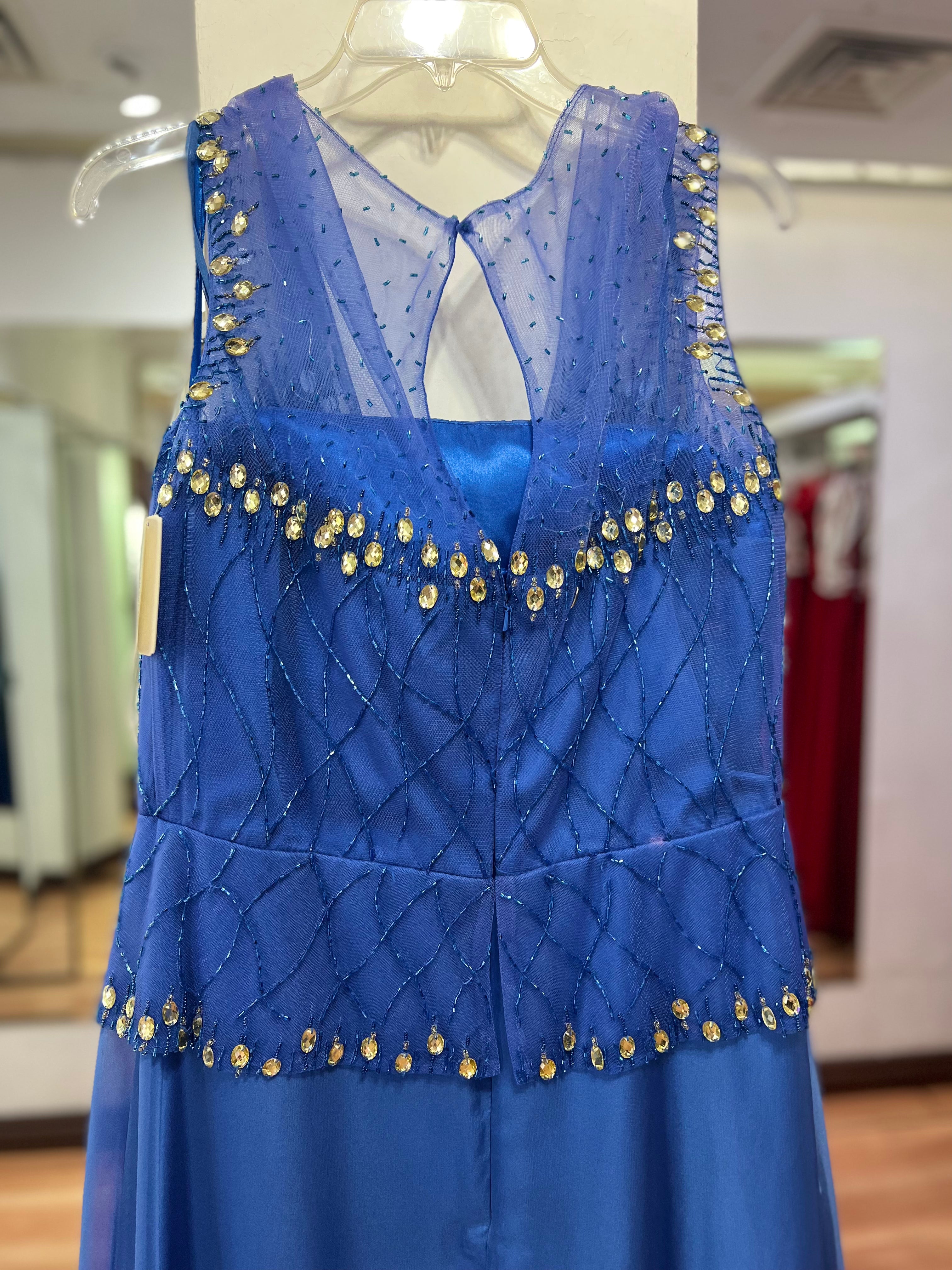 VESTIDO LARGO AZUL PEDRERÍA