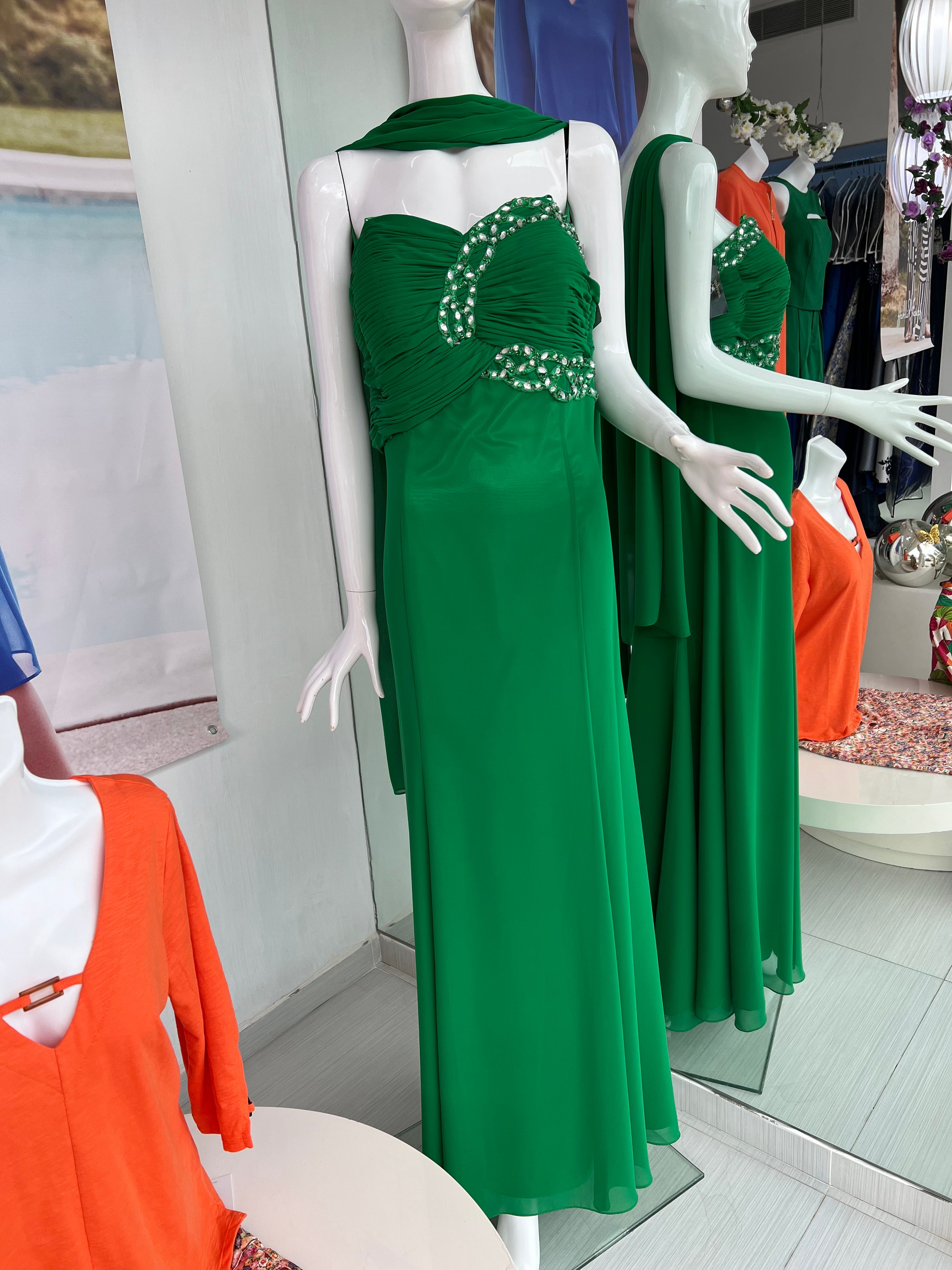 VESTIDO LARGO VERDE BORDADO