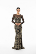 VESTIDO LARGO NEGRO Y DORADO N36214