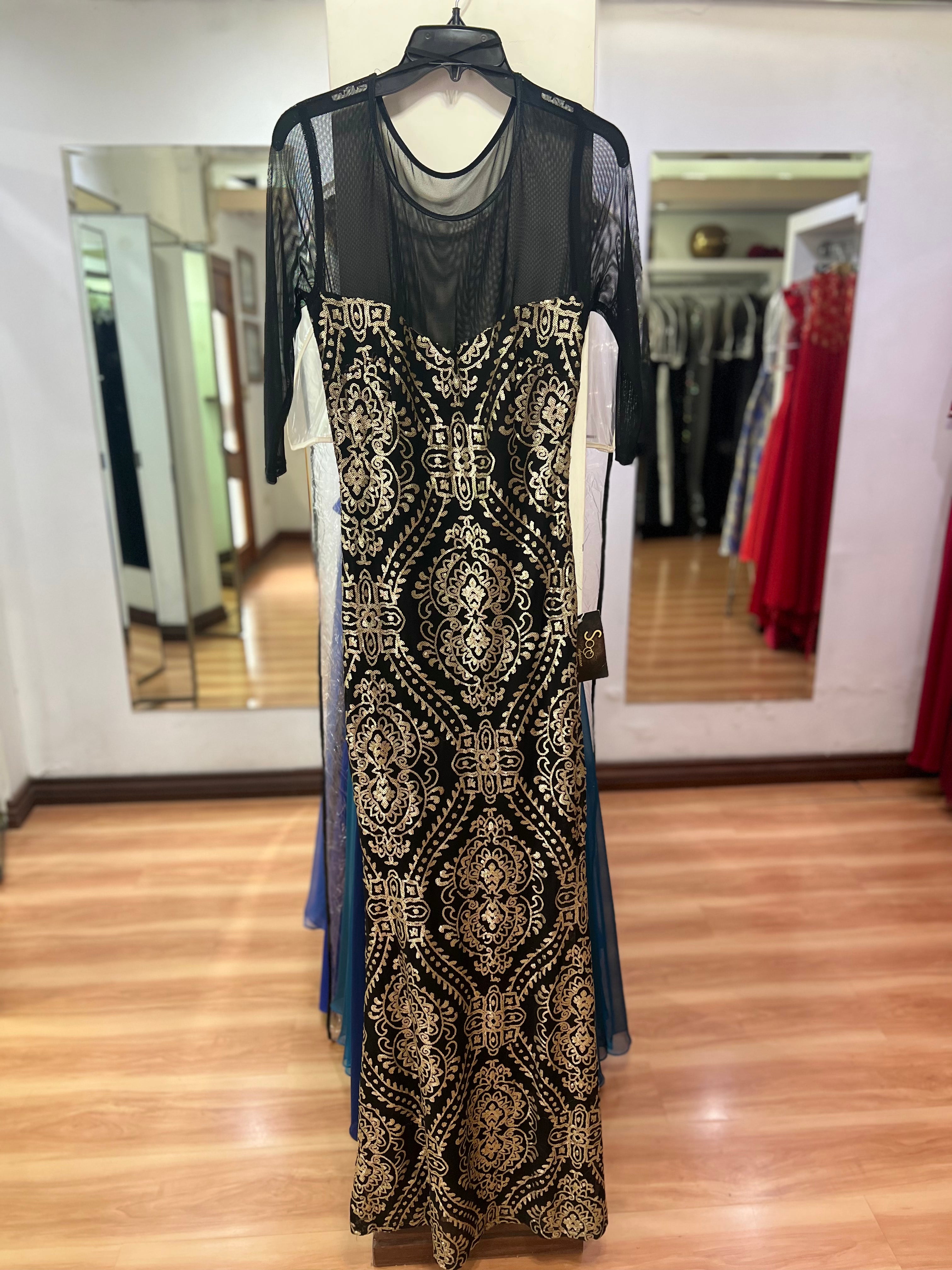 VESTIDO LARGO NEGRO Y DORADO