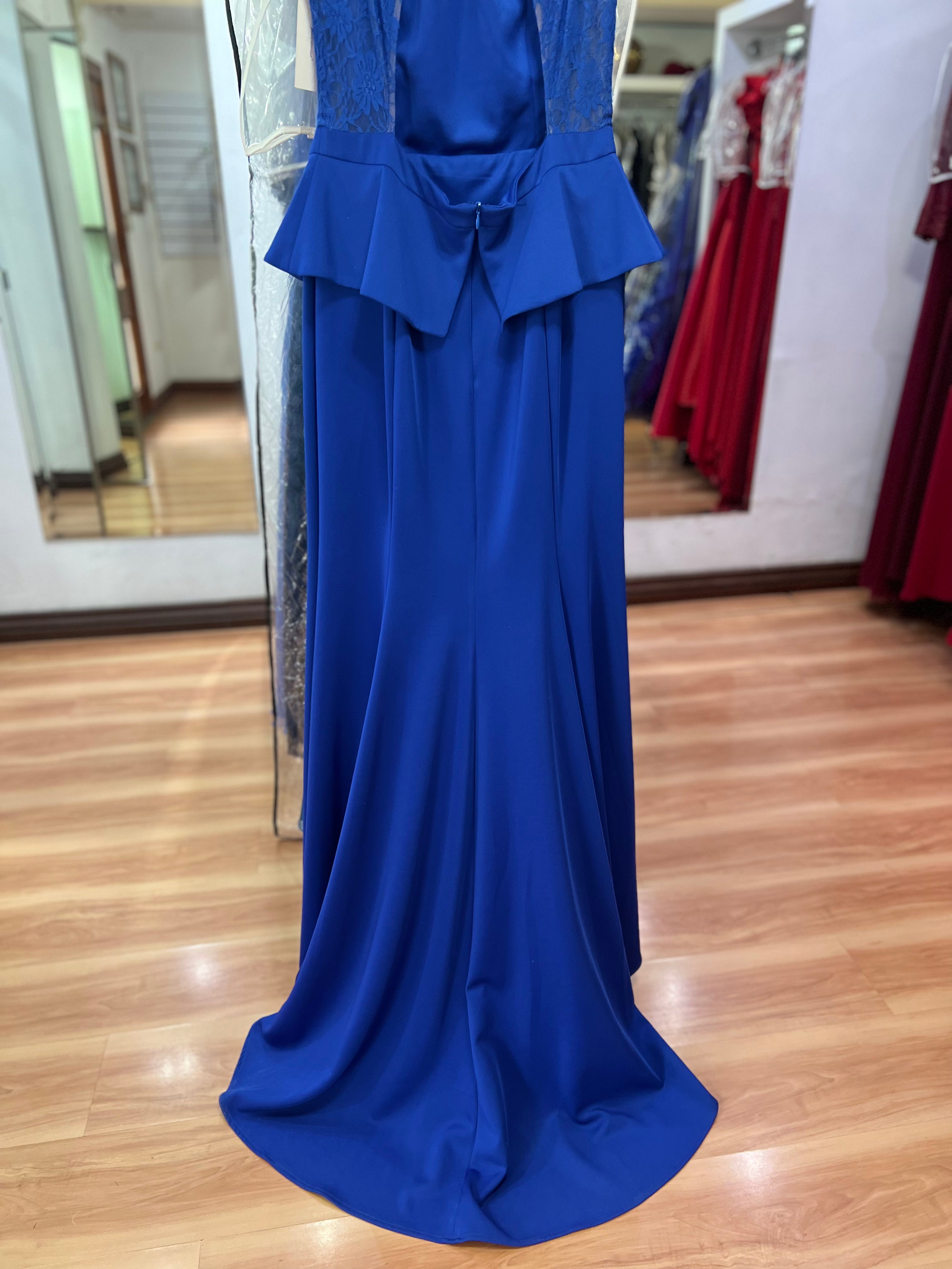 VESTIDO LARGO AZUL REY ENCAJE