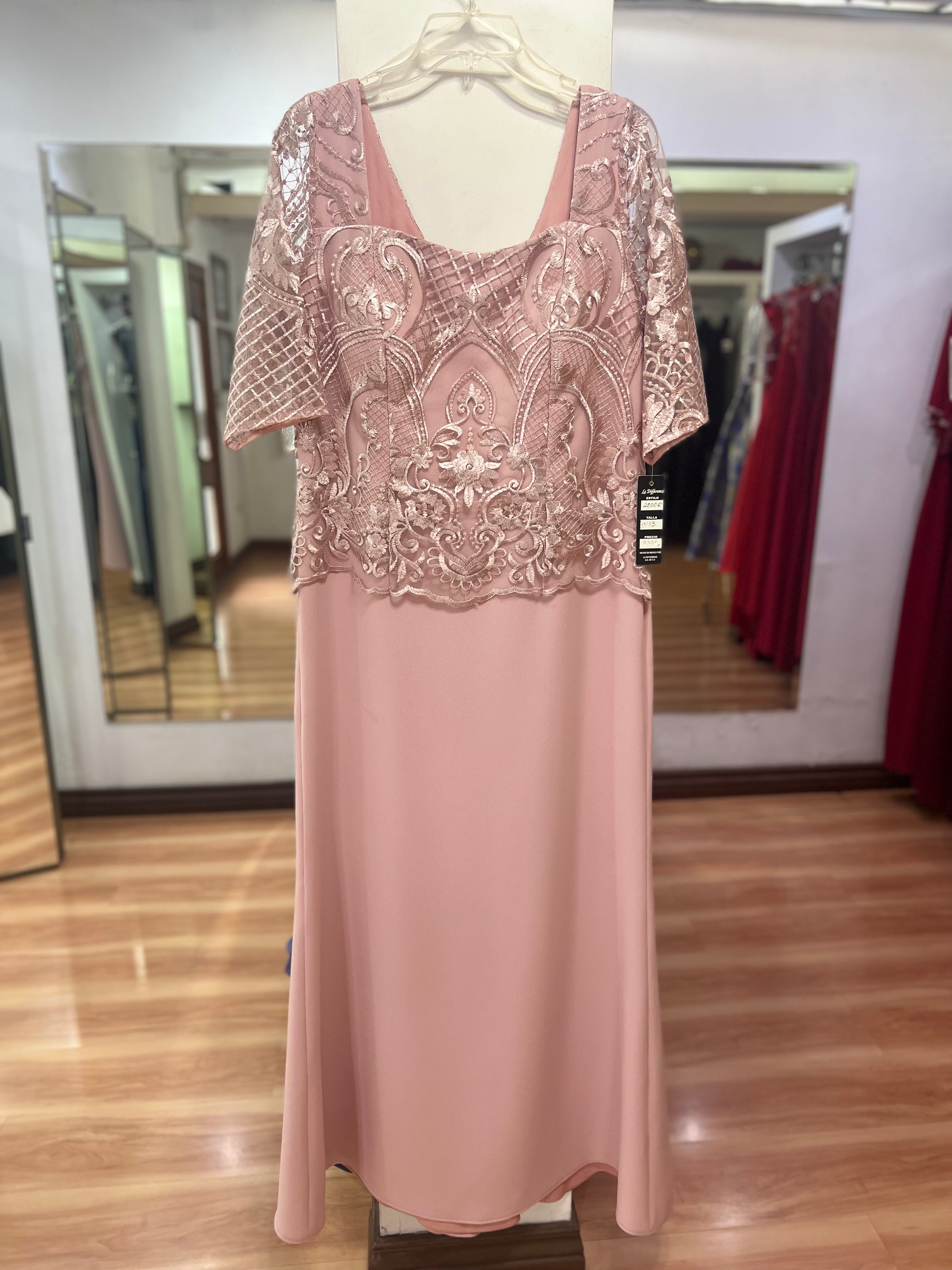 VESTIDO LARGO ROSA ENCAJE 20006