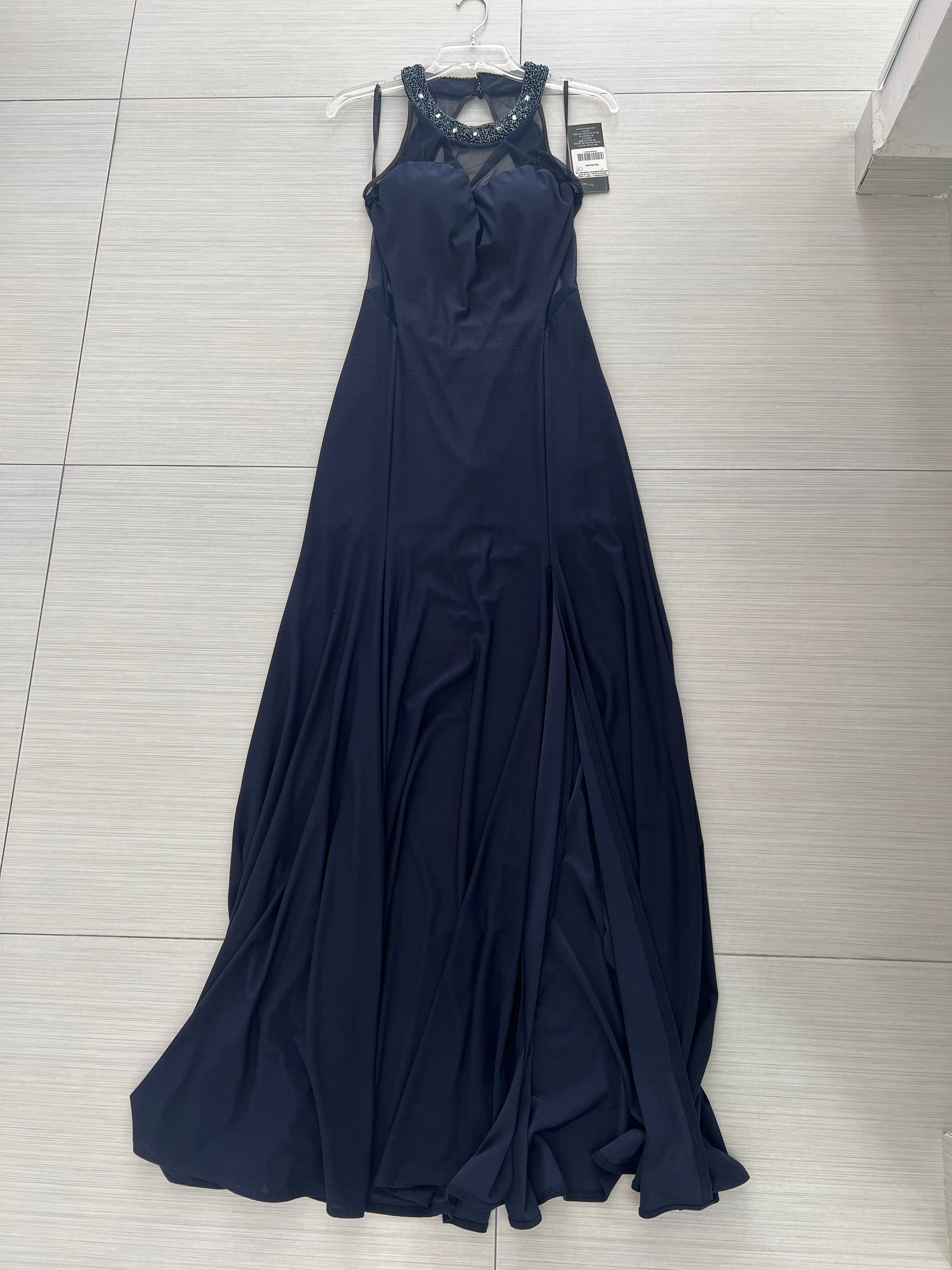 VESTIDO LARGO AZUL MARINO HALTER